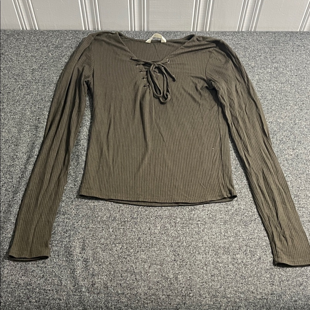 Bluenotes Olive Lace-Up Long Sleeve Top